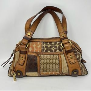 Vintage Fossil Brown Patchwork Leather & Suede Bag